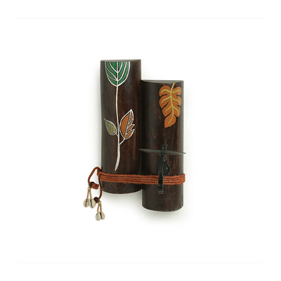 'Shades of a Leaf' Hand-Painted Wall Candle Holder in Teak Wood