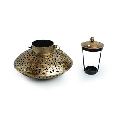 Nayaab Handi' Floral Hand-Etched Incense Burner & Tea Light Holder With Wall Bracket (Metal | 6 Inch)