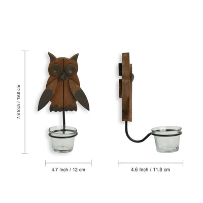 'The Attentive Owl' Hand Carved Wall Tea Light Holder In Mango Wood (7.8 Inch)