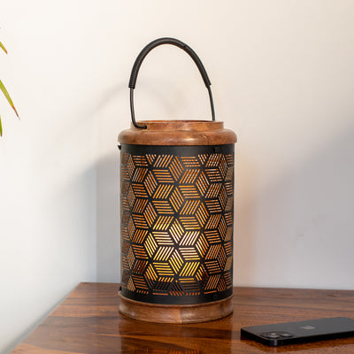 Starry Nights' Aroma Diffuser In Iron & Wood (10 Inch | Matte Black | Hand-Etched)