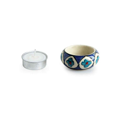 Mughal Floral' Hand-painted Tea Light Holder (Set of 4 | Ceramic)