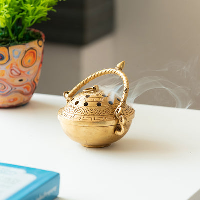 Inaayat' Dhoop Dani Brass Incense Burner (Hand-Etched | 5 Inch | 0.6 Kg)