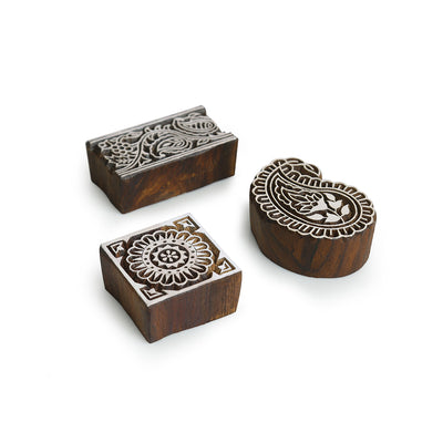 Appealing Artefacts' Hand-Carved Printing Blocks In Sheesham Wood (Set of 3)