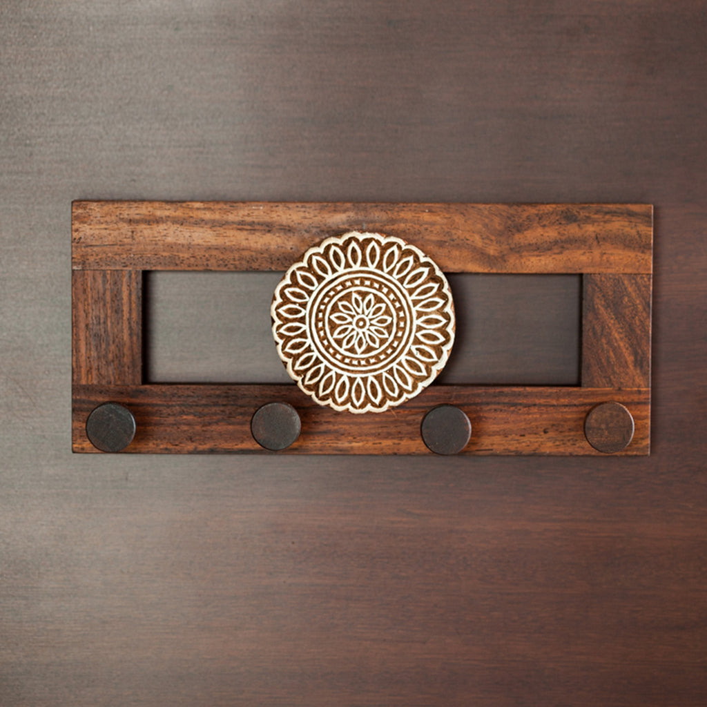 Flower Block Key Holder In Sheesham Wood