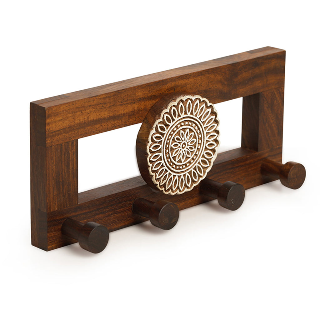 Flower Block Key Holder In Sheesham Wood