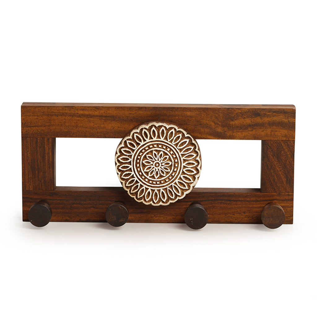 Flower Block Key Holder In Sheesham Wood