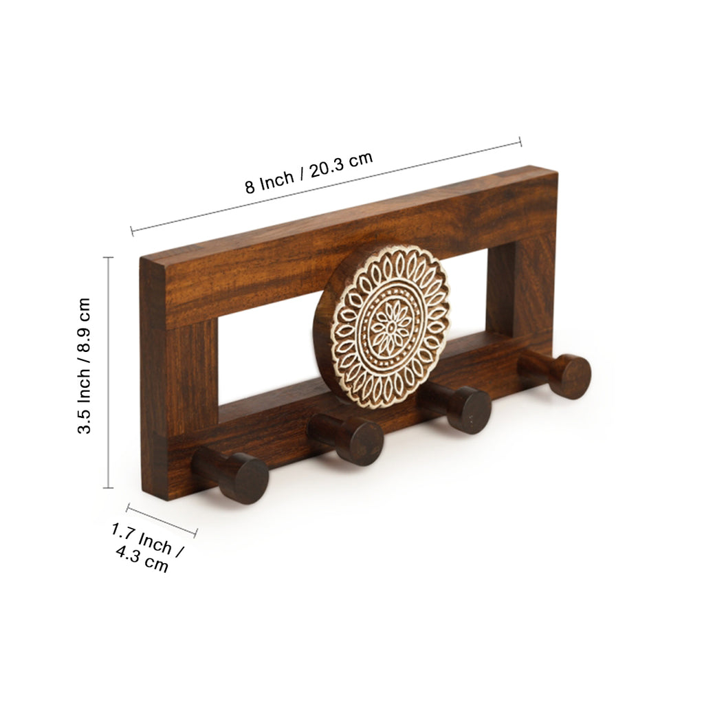 Flower Block Key Holder In Sheesham Wood