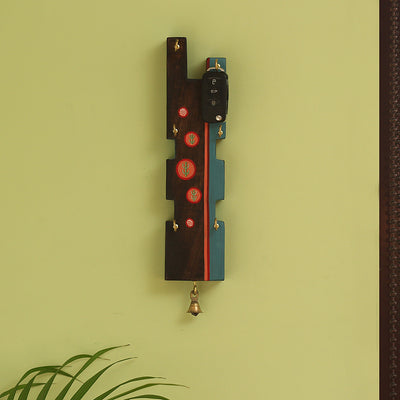'Desert Hooks' Hand-Painted Key Holder In Mango Wood (6 Hooks)