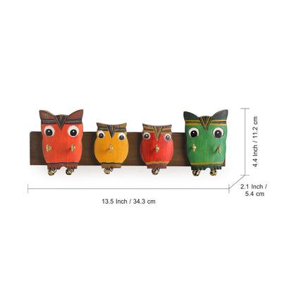 'Owl Family' Decorative Key Holder In Mango Wood (6 Hooks)