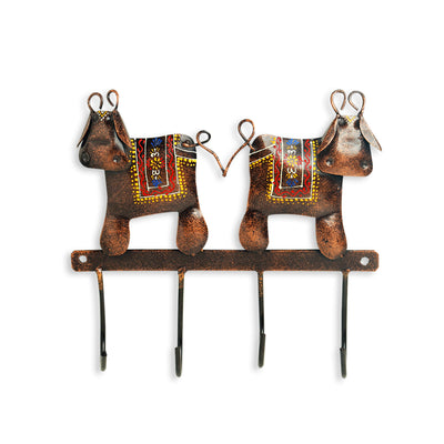 'Twin Cows' Hand-painted Iron Key Holder (4 Hooks)