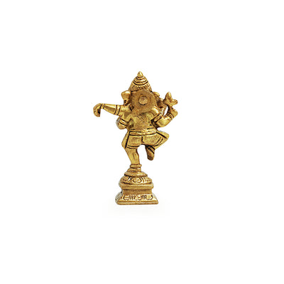 Hand-Etched 'Dancing Ganesha' Idol Showpiece In Brass (300 Grams)