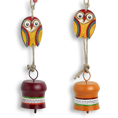 'Owl Motif' Decorative Hanging Metal Wind Chime Set (2 Bells)