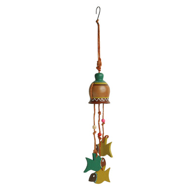 'Celestial Fishes' Hand-Painted Wind Chime in Terracotta