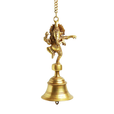'Dancing Ganpati' Hand-Etched Decorative Hanging Bell In Brass (1279 Grams)