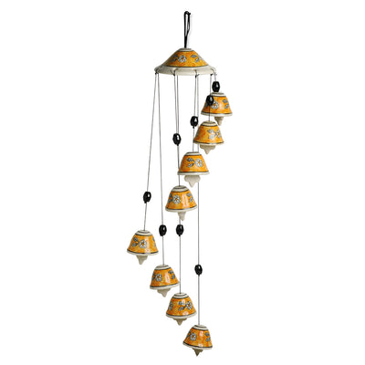 'Floral Symphonies' Hand-Painted Decorative Hanging Bells Wind Chime In Ceramic (24 Inch)