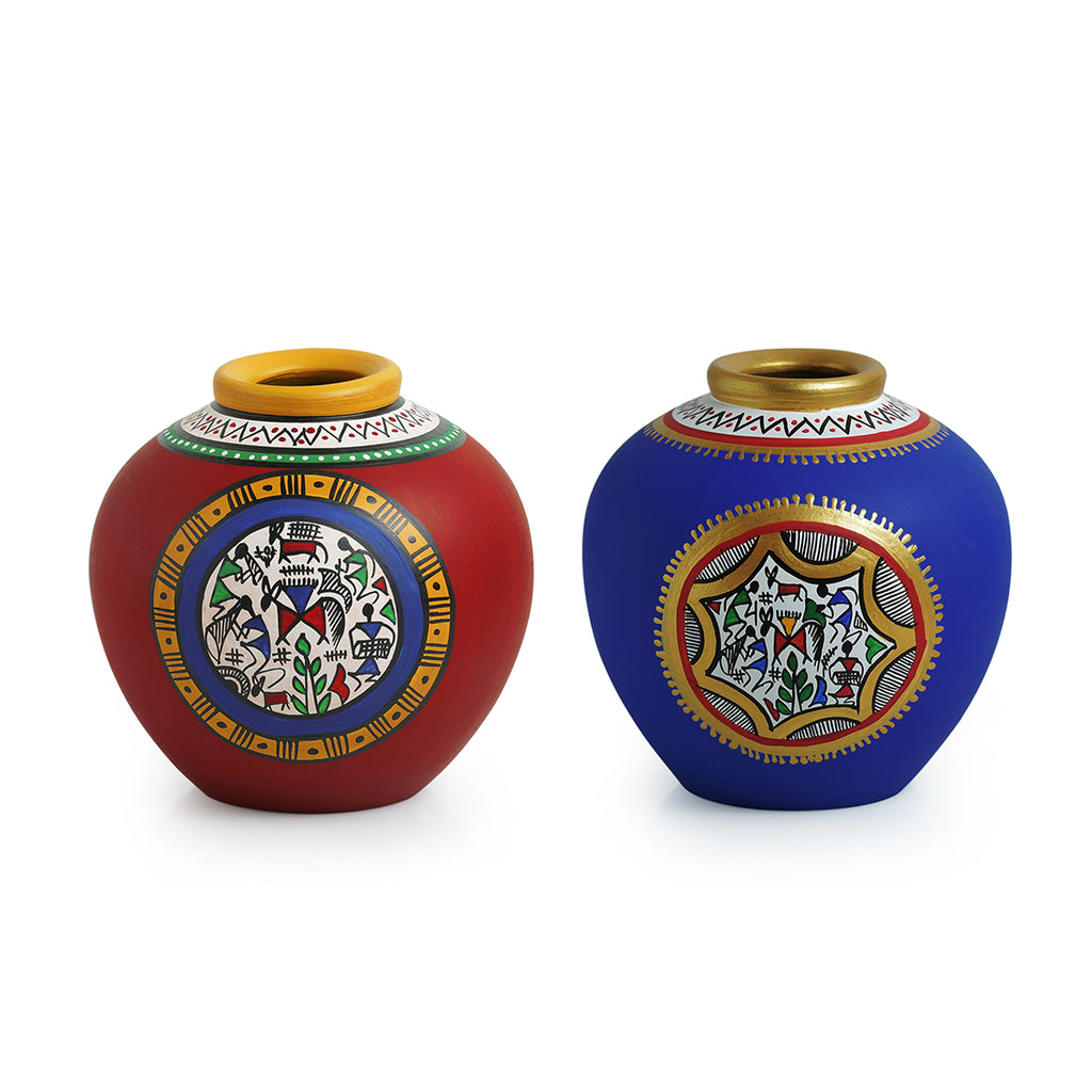 Combo Of Terracotta Handpainted Vases