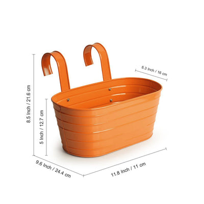 'Glossy Orange' Hand-Painted Metal Railing Cum Table Planter Pot