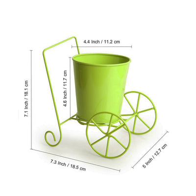 'Plant On Wheels' Table Cum Floor Planter Pot In Glossy Grass Green