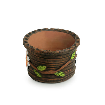 'Mud Blossoms' Handmade & Hand-painted Planter Pot In Terracotta (4 Inch)