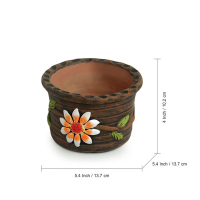 Mud Blossom Pair' Handmade & Hand-painted Planter Pots In Terracotta (4 Inch | Set of 2)