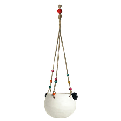 'Swinging Panda' Handmade & Hand-painted Hanging Planter Pot In Terracotta (5.5 Inch)