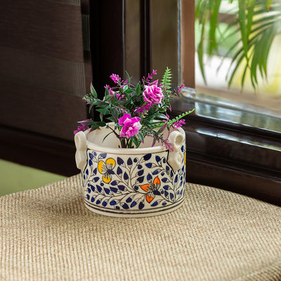 'Indigo Vines' Hand-painted Table Planter Pot In Ceramic