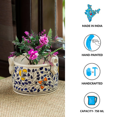 'Indigo Vines' Hand-painted Table Planter Pot In Ceramic