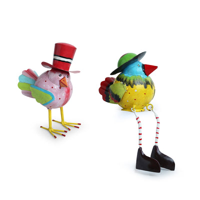 Mr. and Mrs. Sparrow' Handpainted Garden Decorative Showpieces In Metal (Set of 2)