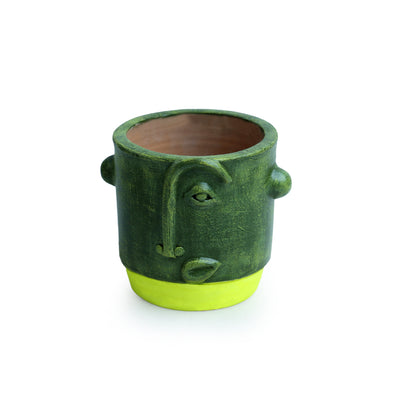 'Abstract Face' Handmade & Hand Painted Planter Pot In Terracotta (5 Inches)