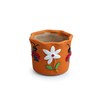 'Bees & Buds' Handmade & Hand Painted Planter Pot In Terracotta (5 Inches)