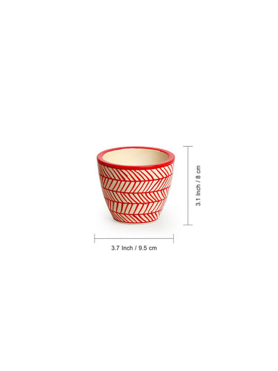 'Red Chevrons ' Handmade & Hand-painted Table Planters In Ceramic (Set of 2)