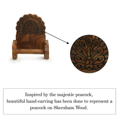 'The Dancing Peacock' Hand Carved Toilet Roll Holder in Sheesham Wood
