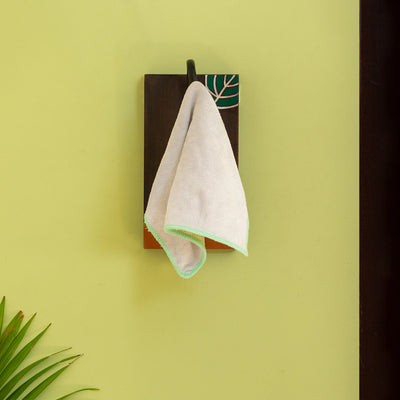 'Shades of a Leaf' Hand-Painted Towel Holder In Teak Wood