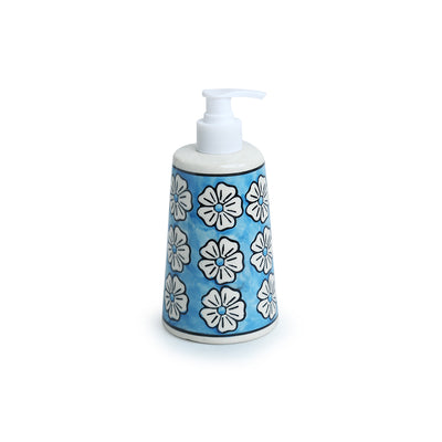 Turquoise Mogra' Hand-painted Bathroom Accessory Set In Ceramic (Liquid Soap Dispenser | Toothbrush Holder)