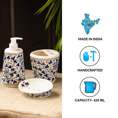 Floral Feels' Hand-painted Bathroom Accessory Set In Ceramic (Liquid Soap Dispenser | Toothbrush Holder | Soap Tray)