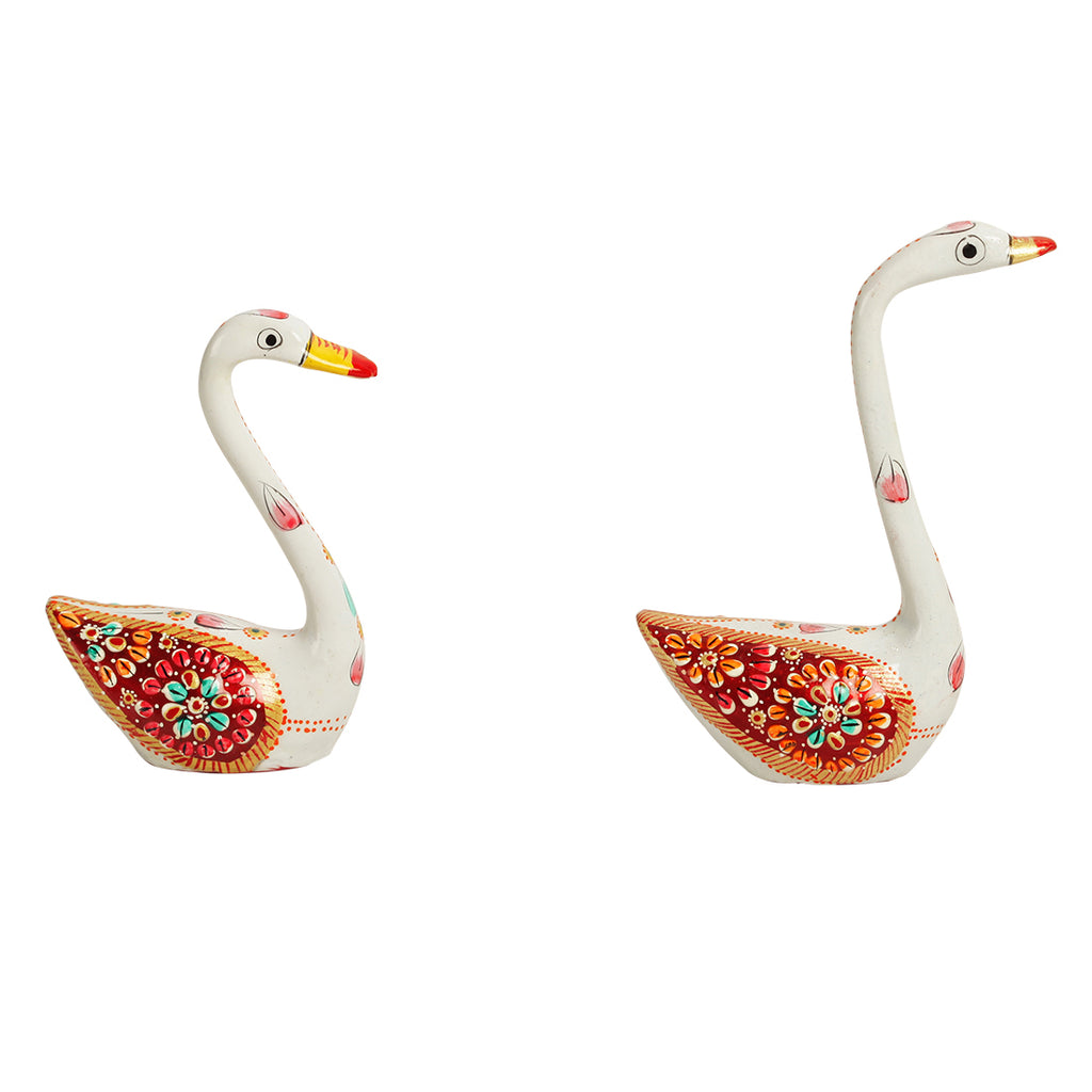 Meenakari White Swan Handenamelled Set In Metal