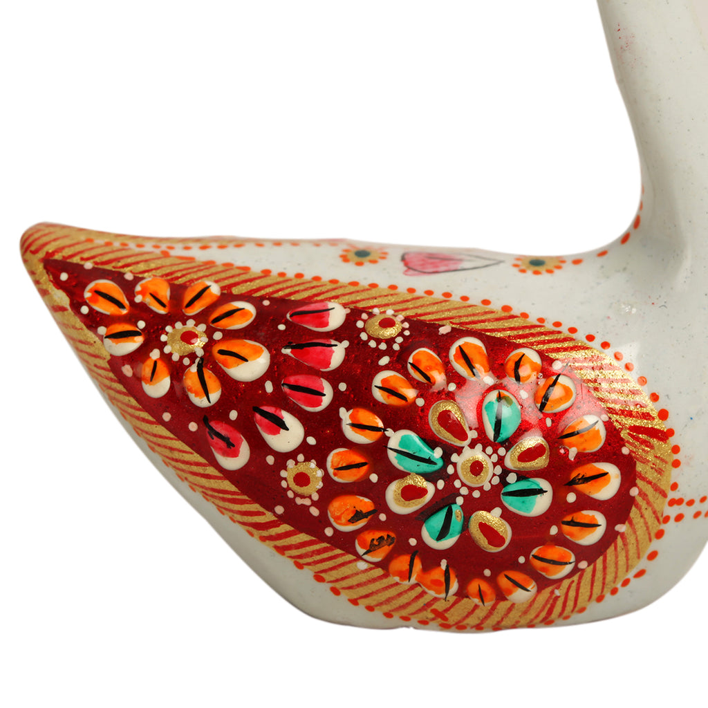 Meenakari White Swan Handenamelled Set In Metal