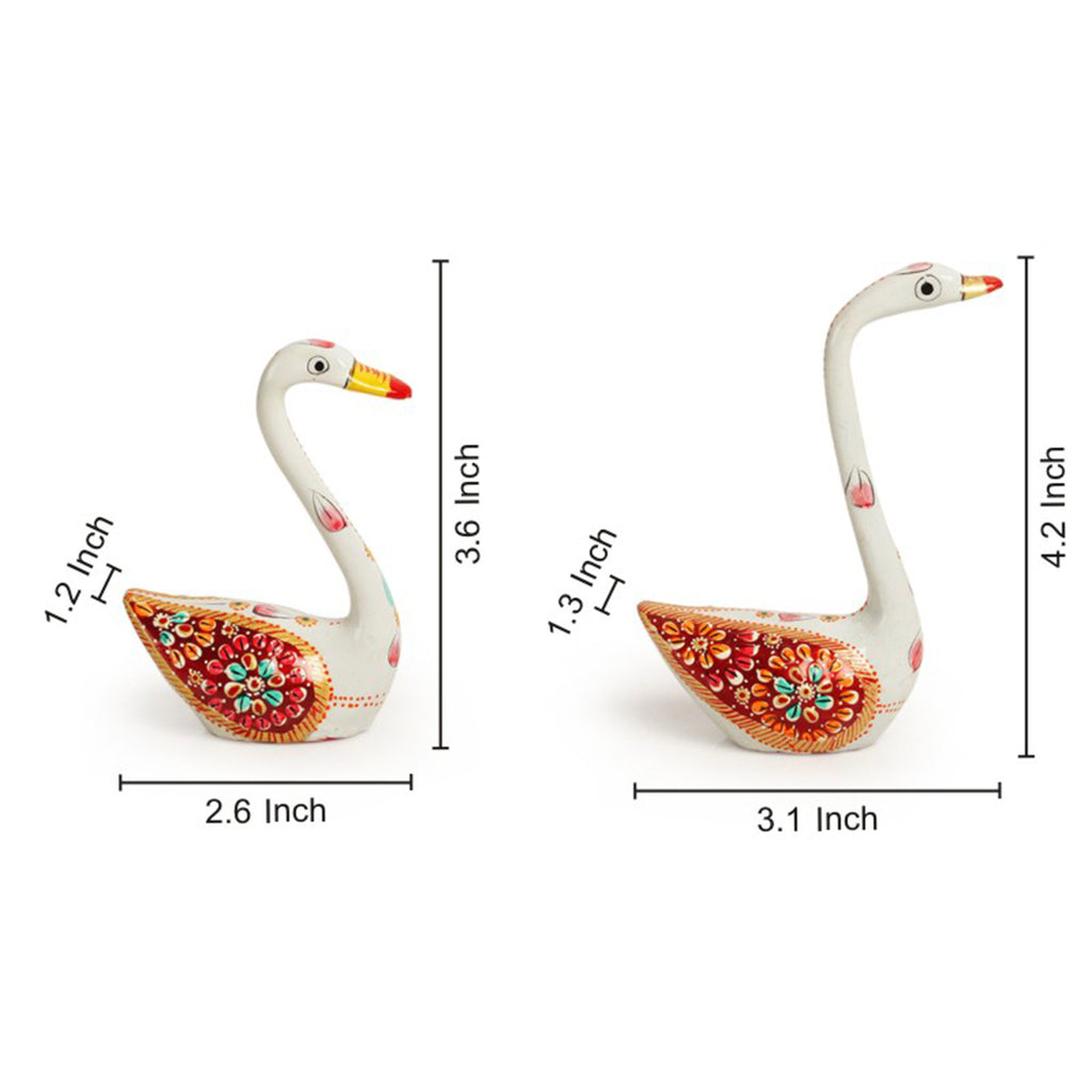 Meenakari White Swan Handenamelled Set In Metal