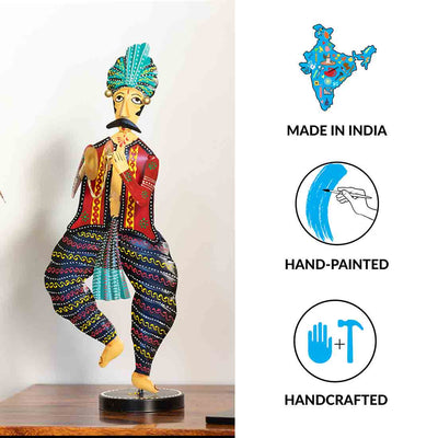 'Rajasthani Folk Singer' Handpainted Decorative Showpiece In Iron (17.1 Inches)