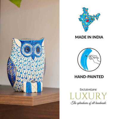 'The Staring Owl' Hand-Painted Showpiece In Wood