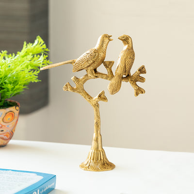 Twin Bird'  Carved Brass Showpiece (Hand-Etched | 1.0 Kg)