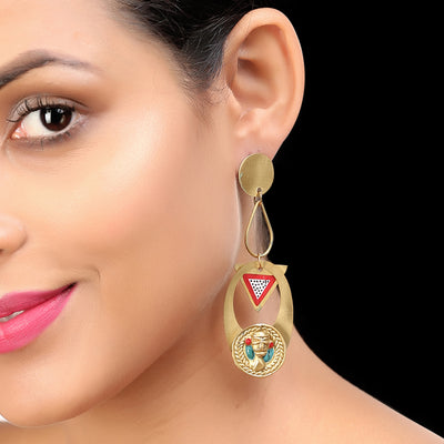 Tribal Ovoid Faces' Bohemian Brass Earrings Handcrafted In Dhokra Art