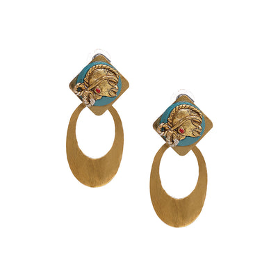 Tribal Girl Faces' Bohemian Brass Earrings Handcrafted In Dhokra Art