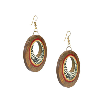 Mosaic Pair' Bohemian Earrings Hand-painted In Mosaic Pattern (Sheesham Wood)