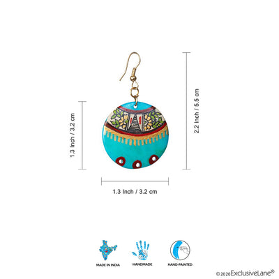 Tribal Floral Rounds' Hand-painted Bohemian Earrings (Resin | Jade Blue | 2.2 Inch)