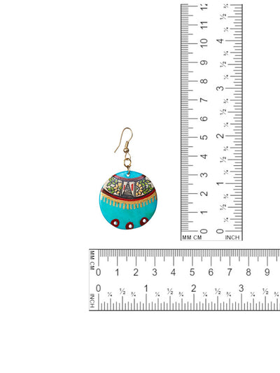Tribal Floral Rounds' Hand-painted Bohemian Earrings (Resin | Jade Blue | 2.2 Inch)