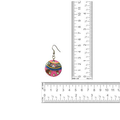 Tribal Floral Rounds' Hand-painted Bohemian Earrings (Resin | Punch Pink | 2 Inch)