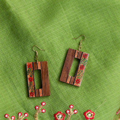 Tribal Floral Danglers' Hand-painted Bohemian Earrings (Sheesham Wood | 3 Inch)