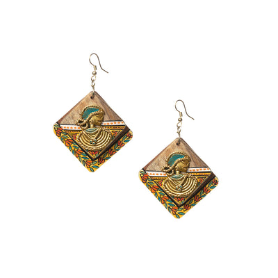 Tribal Dhokra Ladies' Bohemian Earrings Handmade In Dhokra Art (Brass | Wood | 3.2 Inch)