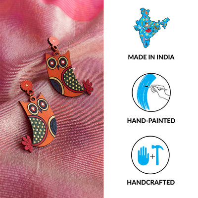 'Symphony of Owls' Bohemian Handpainted Earrings In Recycled Wood